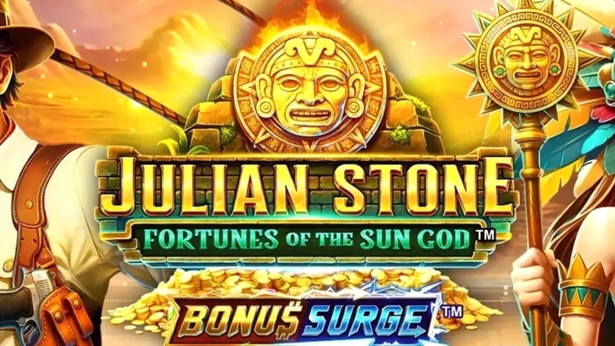 Julian Stone: Fortunes of the Sun God™ slot dengan latar belakang reruntuhan Aztec